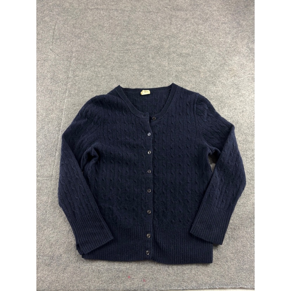 J.Crew Navy Blue 100% Cashmere Cable Knit 3/4 Cardigan Sweater XS Preppy VTG 00s